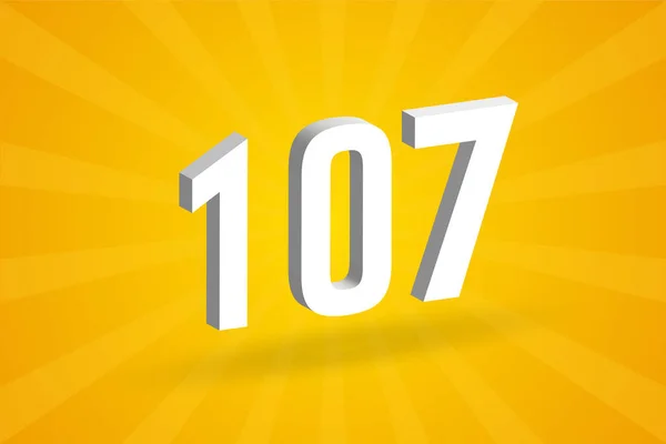 Alfabeto Fuente 107 Número Blanco Número 107 Con Fondo Amarillo — Vector de stock