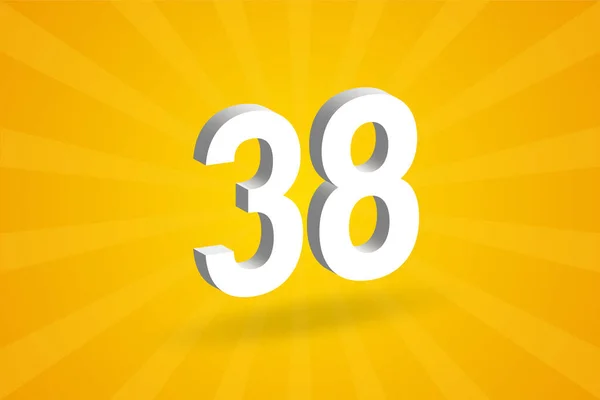 38数のフォントアルファベット 黄色の背景を持つホワイト3D番号38 — ストックベクタ