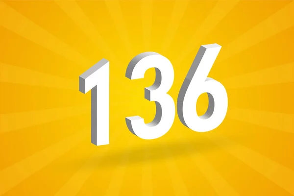 136 Числовий Шрифт Білий Номер 136 Жовтим Тлом — стоковий вектор
