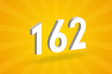 3D 162 numara yazı tipi alfabesi. Beyaz 3D Numara 162, sarı arkaplan.