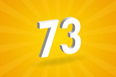 3D 73 numara yazı tipi alfabesi. Beyaz 3D 73 numara, sarı arka plan.