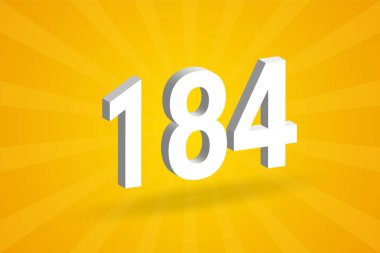 3D 184 numara yazı tipi alfabesi. Beyaz 3D numara 184, sarı arka plan.