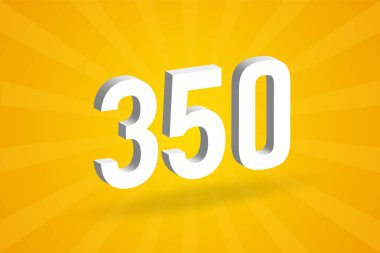 3D 350 numara yazı tipi alfabesi. Beyaz 3D Numara 350, sarı arkaplan.