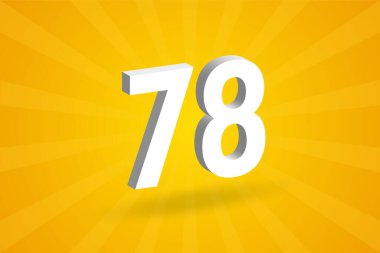 3D 78 numara yazı tipi alfabesi. Beyaz 3D Numara 78, sarı arkaplan.