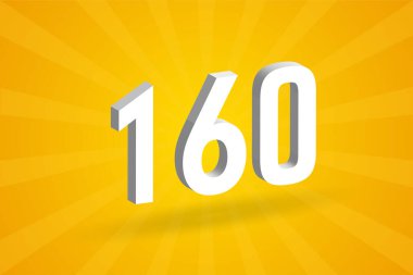 3D 160 numara yazı tipi alfabesi. Beyaz 3D Numara 160 ve sarı arkaplan