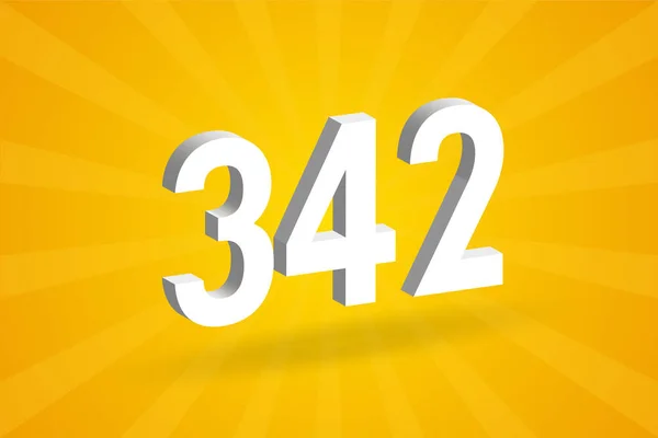 342 Cijfer Lettertype Alfabet Wit Nummer 342 Met Gele Achtergrond — Stockvector