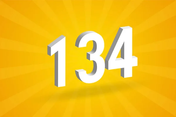 134 Числовий Шрифт Білий Номер 134 Жовтим Тлом — стоковий вектор