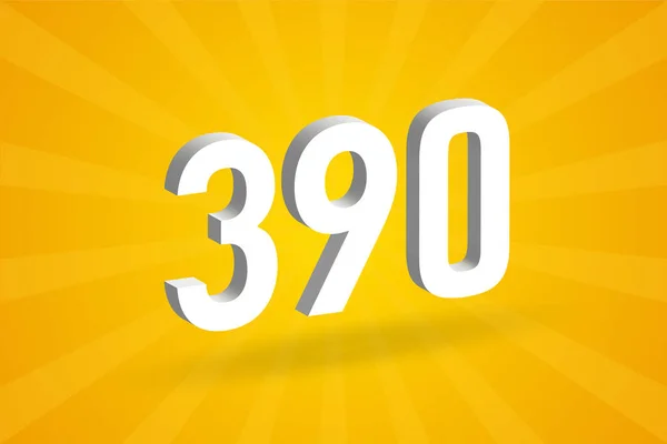 390 Cijfer Lettertype Alfabet Wit Nummer 390 Met Gele Achtergrond — Stockvector