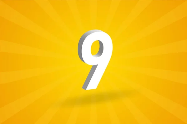 9番のフォントアルファベット 黄色の背景を持つホワイト3D番号9 — ストックベクタ