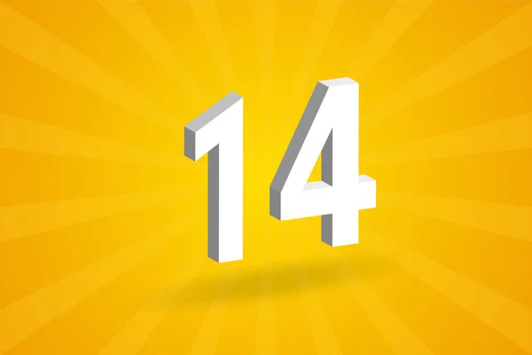 14数字字母表 黄色背景的白色3D 14号 — 图库矢量图片