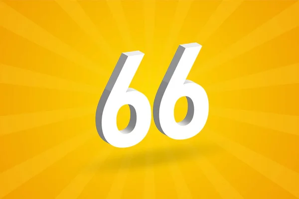 66番のフォントアルファベット 黄色の背景を持つホワイト3D番号66 — ストックベクタ