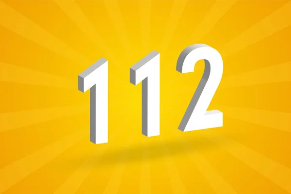 112 Αριθμό Γραμματοσειράς Αλφάβητο Λευκό Αριθμός 112 Κίτρινο Φόντο — Διανυσματικό Αρχείο
