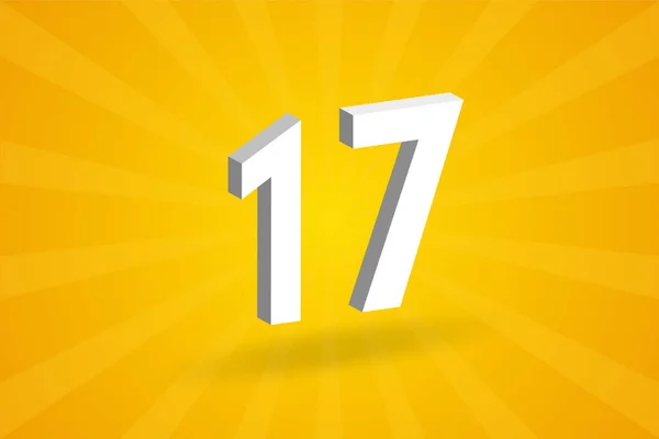 17数のフォントアルファベット 黄色の背景を持つホワイト3D番号17 — ストックベクタ