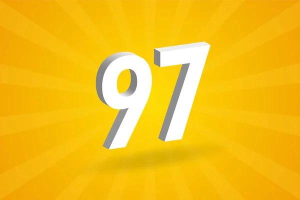 97数のフォントアルファベット 黄色の背景を持つホワイト3D番号97 — ストックベクタ