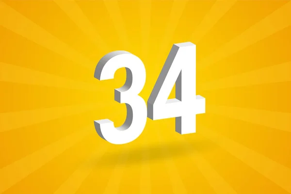 Abeceda Číslem 3D34 Bílé Číslo Žlutým Pozadím — Stockový vektor