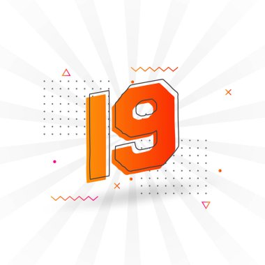 19 numara vektör yazı tipi alfabesi. 19 numara dekoratif element stok vektörü