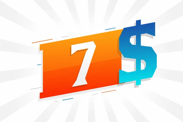 7 dolar para birimi vektör metin sembolü. 7 ABD Doları Amerikan Para Hisse Vektörü