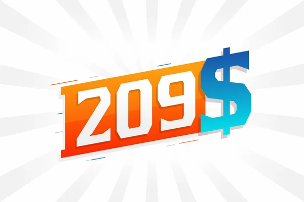 209 Dollar Currency Vector Text Symbol 209 Usd United States — Stock Vector