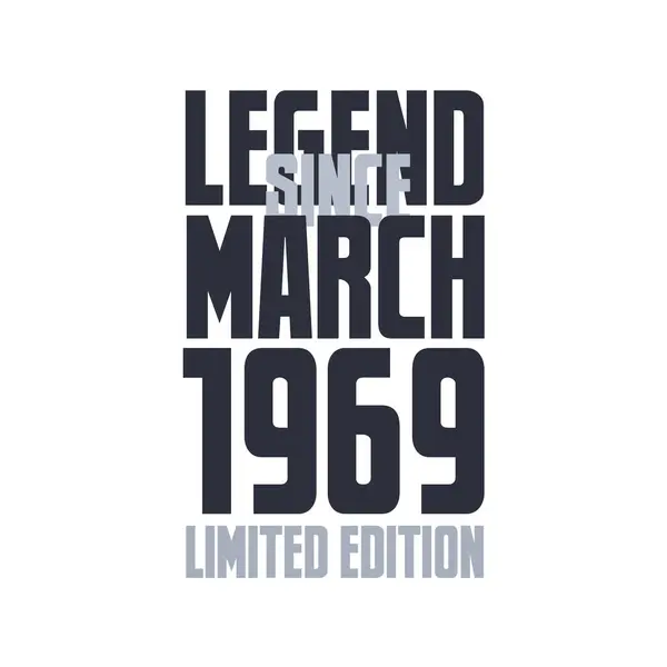 Efsane Mart 1969 Dan Beri Doğum Günü Kutlaması Tipografi Tişörtü — Stok Vektör