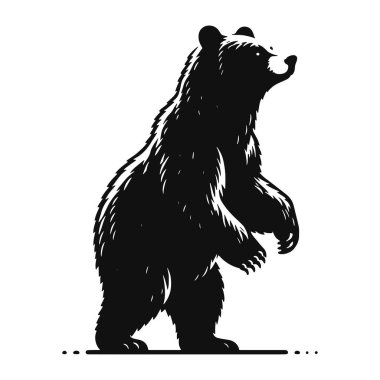 Sağlam siyah vektör ile ayakta duran ayı silueti orman sahneleri, kamp grafikleri ve açık hava macera temaları için harika bir yaban hayatı tasarımı..