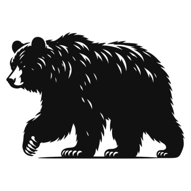 Yürüyen ayı silueti siyah vektör stili güçlü ve doğal hayvan tasarımı vahşi yaşam çizimleri, açık hava temaları ve eğitim malzemeleri için idealdir..