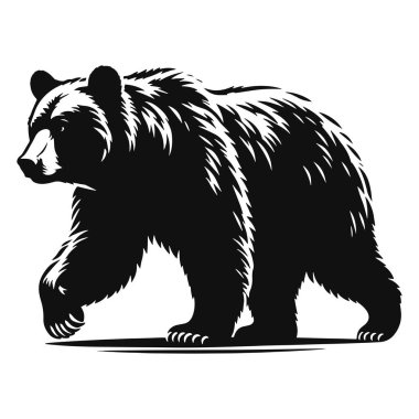 Yürüyen ayı silueti siyah vektör stili güçlü ve doğal hayvan tasarımı vahşi yaşam çizimleri, açık hava temaları ve eğitim malzemeleri için idealdir..