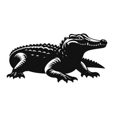 Timsah silueti sürüngen klibi safarisi vahşi yaşam sanatı bataklık hayvanı ve doğa grafikleri için sürünen siyah vektör.