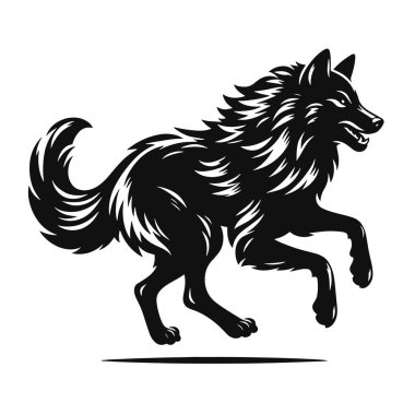 Vahşi doğa için çalışan kurt silueti siyah vektörü yırtıcı tasarımlar ve vahşi yaşam sanat eserleri yansıtıyor