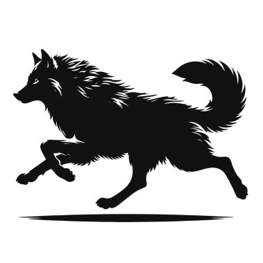 Koşan bir kurdun siyah vektör silueti vahşi doğa için mükemmel yırtıcı tasarımları ve vahşi yaşam sanat eserlerini yansıtıyor.