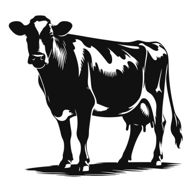 Ayakta duran sığır silueti çiftçilik için siyah vektör çiftlik hayvanları klibi ve ülke tarzı sanat tasarlıyor