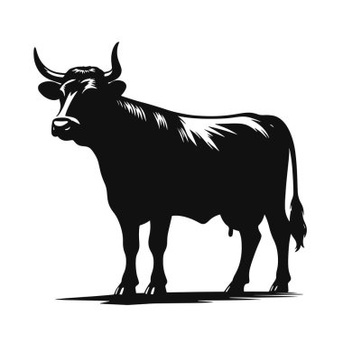 Siyah vektör içinde duran inek silueti çiftçilik için mükemmel çiftlik hayvanlarını ve ülke tarzı sanatı tasarlıyor.