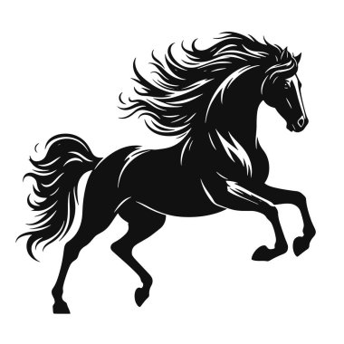 Dörtnala giden at silueti binicilik baskıları için siyah vektör batı sanatı ve vahşi hayvan tasarımları