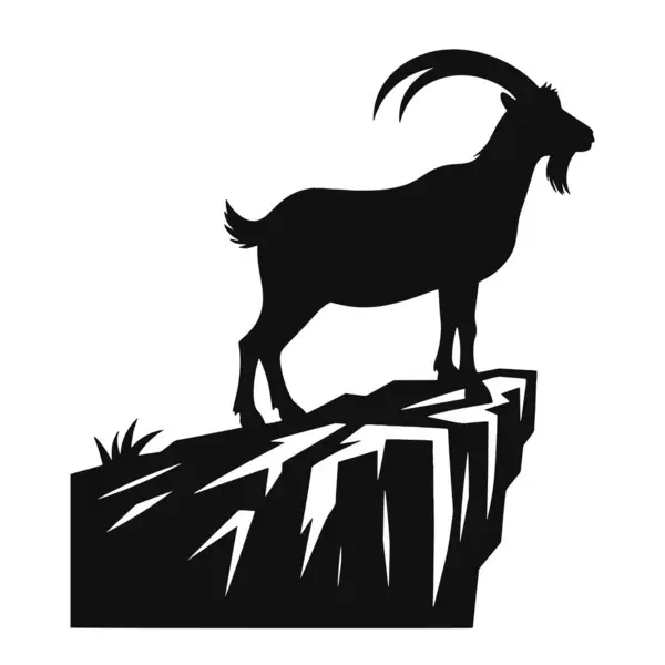 Yamaçta duran keçi silueti yaban hayatı sanat çiftliği grafikleri ve doğa çizimleri için siyah taşıyıcı.