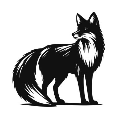 Tilki silueti orman manzarası, yaban hayatı baskıları ve açık hava grafikleri için uyarı siyah vektörü