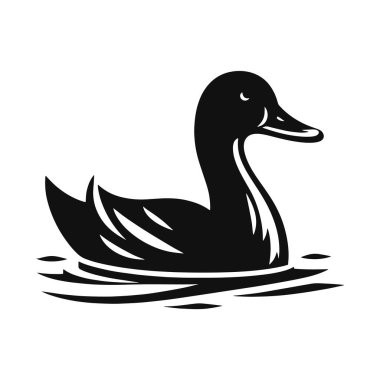 Yüzen Ördek Silueti Çiftlik Avlusu Tırmanışı, Gölet Sahneleri ve Doğal Vahşi Yaşam Çizimleri için Siyah Vektör