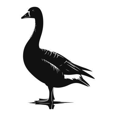 Kuş resimleri için ayakta duran kaz silueti siyah vektör çiftlik baskıları ve kırsal hayvan temalı el sanatları