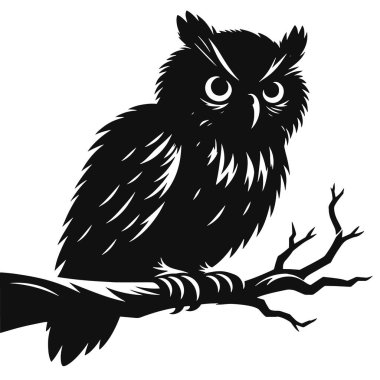 Baykuş silueti gece kuşu sanat ormanı tasarımları ve vahşi yaşam için siyah vektör oturmaktadır.