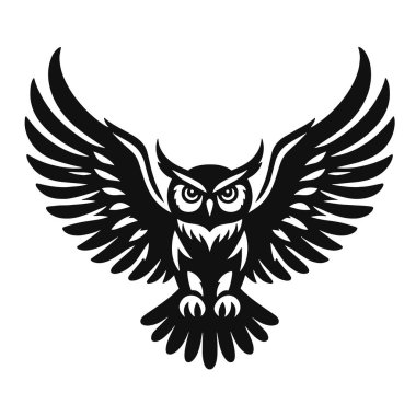 Uçan Baykuş Silueti Gece Yaban Hayatı, Orman Kuşu Sanatı ve Doğa Resimleri için Kara Vektör