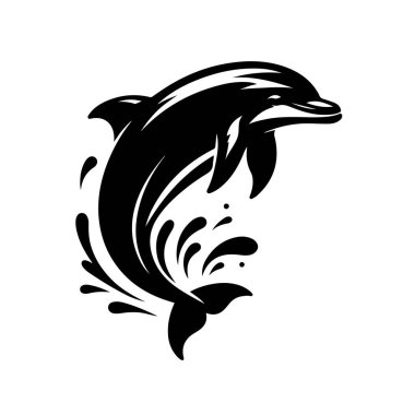 Atlayan yunus silueti okyanus yaban hayatı için kara vektör deniz tasarımları ve su klip