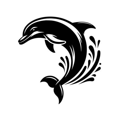 Atlayan Yunus Silueti Okyanus Vahşi Yaşam Sanatı, Deniz Grafikleri ve Su Ürünleri Kara Vektörü