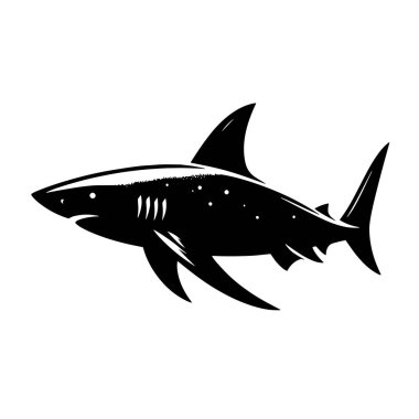 Yüzen Sideways Köpekbalığı Silueti Okyanus Yaban Hayatı için Kara Vektör, Deniz Grafikleri ve Deniz Yaratığı Clipart