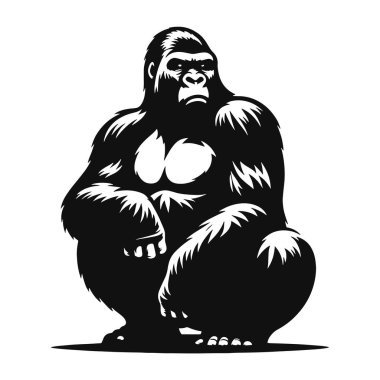 Oturan goril silueti vahşi yaşam için kara vektör hayvan kliması ve doğa tasarımı