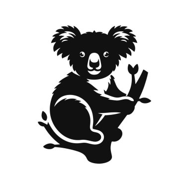 Vahşi Yaşam İçin Kara Vektör Koala Silueti. Clipart, Doğa Grafikleri ve Avustralya Hayvan Tasarımı.