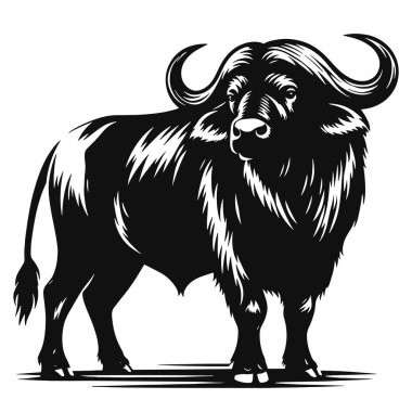 Vahşi yaşam için ayakta duran bufalo silueti orman hayvanlarının grafiklerini kırsal doğa sanat ve tasarım projelerini tırmandırıyor