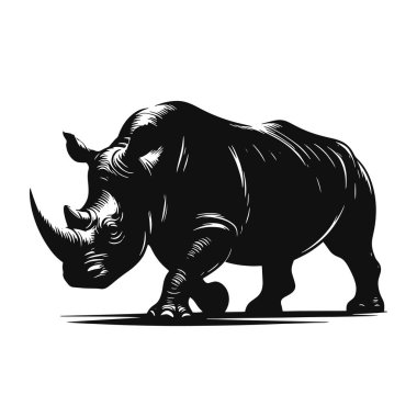 Safari için siyah vektör yürüyen gergedan silueti. Vahşi yaşam için. Büyük hayvan sanatı.