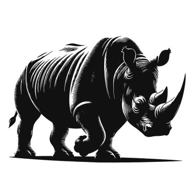 Safari vahşi yaşam sanatı için yürüyen gergedan silueti siyah vektör büyük hayvan kırpma doğa grafikleri ve tasarım projeleri