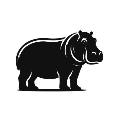 Safari hayvan klibi için su aygırı silueti kara vektör sanat eseri vahşi yaşam grafikleri ve doğa temaları