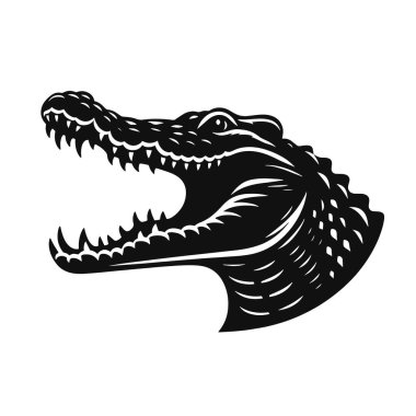 Vahşi yaşam için açık çeneli timsah silueti siyah vektör sürüngen tasarımı bataklık doğa sanatı ve grafik projeleri