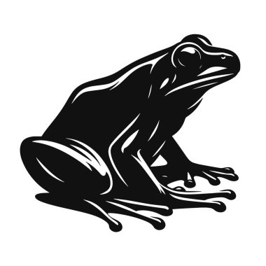 Kurbağa silueti, amfibi vahşi yaşam için siyah vektör otururken doğa, biyoloji grafikleri ve eğitim sanatı tasarlıyor.