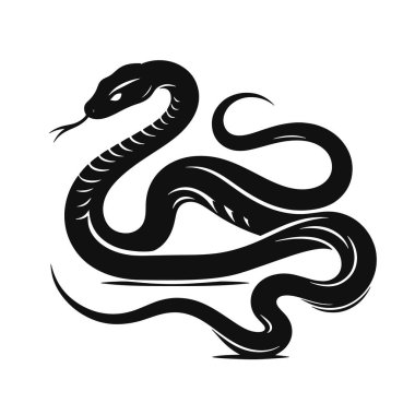 Sürüngen kırpıcı yılan silueti vahşi yaşam sanat tasarımları ve hayvan grafik projeleri için kara vektör sürünen yılan silueti
